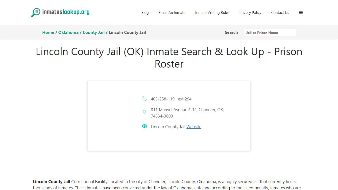 Lincoln County Jail (OK) Inmate Search & Look Up - Prison Roster