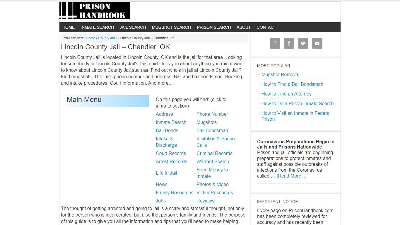 Lincoln County Jail – Chandler, OK - Prison Handbook